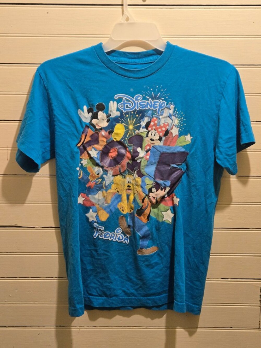 Disney T-Shirt Kids M Mickey Minnie Pluto Florida Graphic Teal Short Sleeve